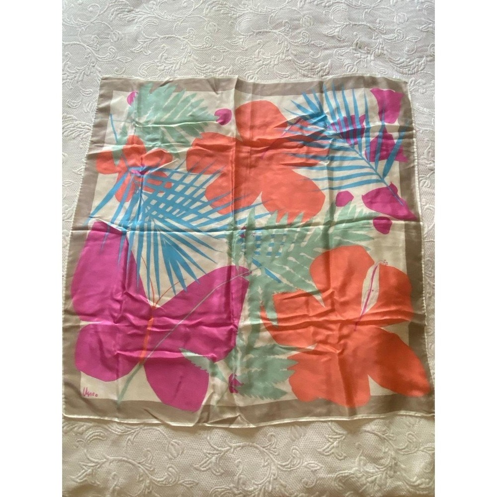 Vena Japan Pink Orange Blue Green Tropical Floral Silk Scarf Tie